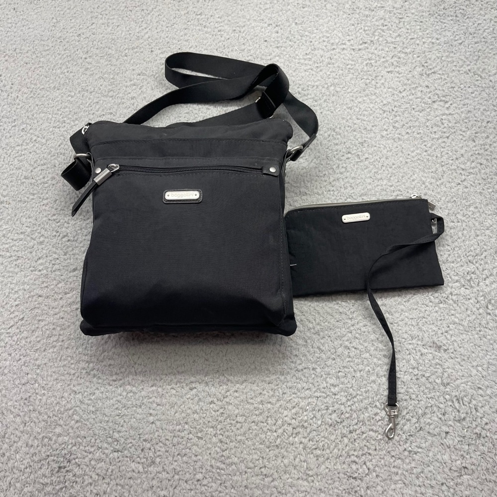Baggallini Go Bagg Black Crossbody Handbag & RFID Blocking Wristlet Wallet Set‎